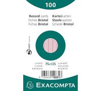 Exacompta - Ref 10831X - Bristol Lined Record Cards (Pack of 100) - 75 x 125mm in Size, 205gsm Card, Compatible with Printers - Suitable for Exam Revision & Notes - Pink