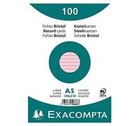 Exacompta - Ref 10838SE - Bristol Lined Record Cards (Pack of 100) - A5 in Size, 205gsm Card, Compatible with Printers - Suitable for Exam Revision & Notes - Pink