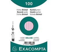 Exacompta - Ref 10839SE - Bristol Lined Record Cards (Pack of 100) - A6 in Size, 205gsm Card, Compatible with Printers - Suitable for Exam Revision & Notes - Pink