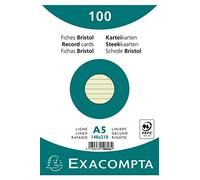 Exacompta - Ref 10848SE - Bristol Lined Record Cards (Pack of 100) - A5 in Size, 205gsm Card, Compatible with Printers - Suitable for Exam Revision & Notes - Green