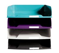 Exacompta - Ref.111101SETD - Set of 4 Combo Styli Titanium Letter Trays - Dimensions 34.5 x 25.5 x 24.5 cm - for A4+ Format - 4 Colours: Aubergine, Coconut, Black, Turquoise