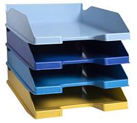 Exacompta - Ref. 113202SETD - Set of 4 COMBO MIDI Bee Blue letter trays - dimensions 34.6 x 25 x 24.3 cm - for A4+ format documents - Blue Angel certified - assorted colours