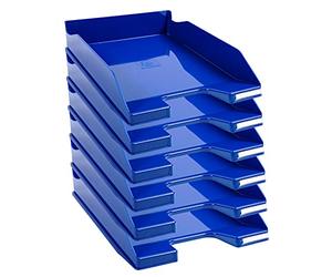 Exacompta - Ref. 113203D - set of 6 COMBO MIDI letter trays - dimensions 34.6 x 25.5x 6.5 cm - for A4 + format documents - glossy royal blue color
