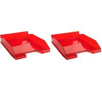 Exacompta - Ref 113224D - Linicolor Letter Tray Combo Midi - 347 x 255 x 65mm in Size, Holds Up To 500 Sheets, Suitable for A4 Documents -Carmin Red Transparent Glossy (Pack of 2)