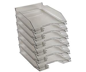 Exacompta - Ref. 113227D - set of 6 COMBO MIDI letter trays - dimensions 34.6 x 25.5x 6.5 cm - for documents in A4 + format - transparent glossy gray color