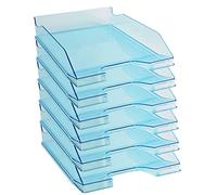 Exacompta - Ref. 113236D - set of 6 COMBO MIDI letter trays - dimensions 34.6 x 25.5x 6.5 cm - for A4 + format documents - transparent glossy turquoise color