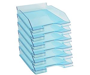 Exacompta - Ref. 113236D - set of 6 COMBO MIDI letter trays - dimensions 34.6 x 25.5x 6.5 cm - for A4 + format documents - transparent glossy turquoise color