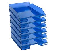 Exacompta - Ref. 113260D - set of 6 COMBO MIDI letter trays - dimensions 34.6 x 25.5x 6.5 cm - for documents in A4 + format - color royal blue transparent glossy