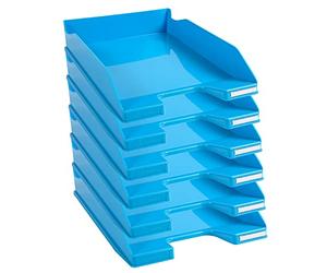 Exacompta - Ref. 113282D - set of 6 COMBO MIDI letter trays - dimensions 34.6 x 25.5x 6.5 cm - for A4 + format documents - glossy turquoise blue color