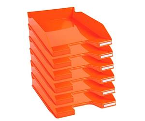 Exacompta - Ref. 113288D - set of 6 COMBO MIDI letter trays - dimensions 34.6 x 25.5x 6.5 cm - for A4 + format documents - glossy tangerine color
