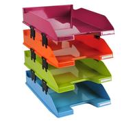 Exacompta - Ref 113298SETD - Letter Trays Combo Midi (Set of 4) - 357 x 255 x 244mm in Size, Suitable for A4+ Documents, 12 Spacers to Increase Capacity - Assorted Colours