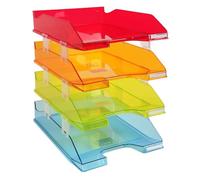 Exacompta Linicolour Harlequin Letter Trays PS (Polystyrene) Stackable A4+ Assorted Pack of 4