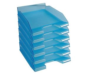 Exacompta - Ref 11336D - Linicolor Letter Tray Combo Midi - 347 x 255 x 65mm in Size, Holds Up To 500 Sheets, Suitable for A4 Documents -Turquoise Translucent (Pack of 6)