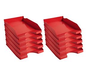 Exacompta - Ref. 123107D - set of 10 ECOTRAY letter trays - dimensions 34.5x25.5x6.5 cm - for documents in A4+ format - red color - Blue Angel certified