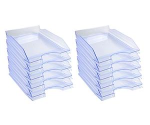 Exacompta - Ref. 12310D - set of 10 ECOTRAY letter trays - dimensions 34.5x25.5x6.5 cm - for A4+ format documents - translucent ice blue color
