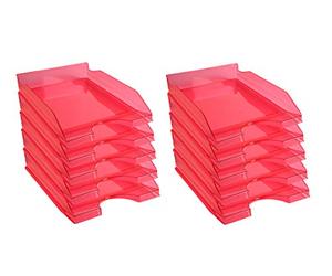 Exacompta - Ref. 12354D - set of 10 ECOTRAY letter trays - dimensions 34.5x25.5x6.5 cm - for A4+ format documents - translucent raspberry color