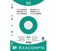 Exacompta - Ref 12606E - Bristol Squared Record Cards (Pack of 50) - A4 in Size, 205gsm Card, Compatible with Printers - Suitable for Exam Revision & Notes - White