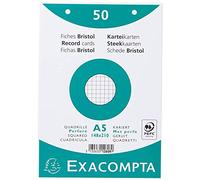 Exacompta - Ref 12608E - Bristol Squared Record Cards (Pack of 50) - A5 in Size, 205gsm Card, Compatible with Printers - Suitable for Exam Revision & Notes - White