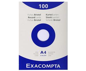 Exacompta - Ref 13306E - Box of 10 Cases of 100 Plain unperforated Index Cards - Format 210 x 297 mm - Suitable for Inkjet, Laser and photocopiers - White