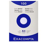 Exacompta - Ref 13306E - Bristol Record Cards (Pack of 100) - A4 (210 x 297mm) in Size, Plain Unruled, 205gsm Card, Laser & Inkjet Printer Compatible - White