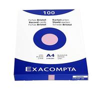 Exacompta - Ref 13336E - Bristol Plain Record Cards (Pack of 100) - A4 in Size, 205gsm Card, Compatible with Printers - Suitable for Exam Revision & Notes - Pink