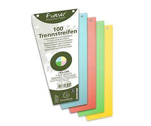 Exacompta - Ref 13595E - Forever Collection - Recycled Punched Card Dividers - 105 x 240mm, Pre-Punched for Folders or Files, Plain Recycled 180gsm Card - Assorted Colours (100 Pack)