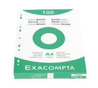 Exacompta - Ref 13606E - Bristol Squared Record Cards (Pack of 100) - A4 in Size, 205gsm Card, Compatible with Printers - Suitable for Exam Revision & Notes - White