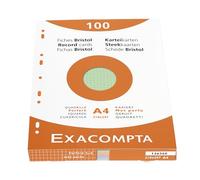 Exacompta - Ref 13656E - Bristol Squared & Punched Record Cards (Pack of 100) - A4 in Size, 205gsm Card, Compatible with Printers - Suitable for Exam Revision & Notes - Assorted Colours