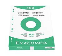 Exacompta - Ref 13666E - Bristol Plain Record Cards (Pack of 100) - A4 in Size, 205gsm Card, Compatible with Printers - Suitable for Exam Revision & Notes - White