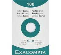Exacompta - Ref 13800B - Bristol Lined Record Cards (Pack of 100) - A7 in Size, 205gsm Card, Compatible with Printers - Suitable for Exam Revision & Notes - White