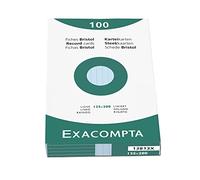 Exacompta - Ref 13813X - Bristol Lined Record Cards (Pack of 100) - 125 x 200mm in Size, 205gsm Card, Compatible with Printers - Suitable for Exam Revision & Notes - Blue