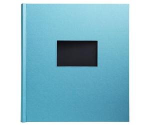 Exacompta - Ref 16088E - 1 Pop'N Co book photo album - 300 photos - 60 black pages - format 29 x 32 cm - fabric cover colour Cyan - with personalisation window
