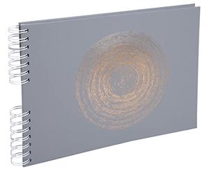 Exacompta - Ref. 16168E - ELLIPSE spiral photo album - 150 photos - 50 white pages - format 32 x 22 cm - gray imitation leather cover with rose gold marking in the shape of an ellipse