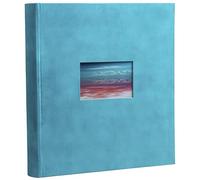 Exacompta - Ref. 16178E - Skandi Book Photo Album - 300 Photos - 60 White Pages - Size 29 x 32 cm - Turquoise Velour Look Cover - Customisation Window with Visual Holiday Landscape