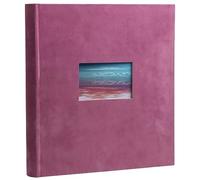 Exacompta - Ref. 16179E - Skandi Book Photo Album - 300 Photos - 60 White Pages - Size 29 x 32 cm - Antique Pink Velvet Look Cover - Customisation Window with Holiday Landscape Visual