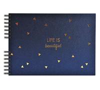 Exacompta - Ref 16452E - Life is Beautfiul Wirebound Photo Album - 320 x 220mm in Size, 50 Black Card Pages, Holds Up To 100 Photos - Navy Coloured Cover
