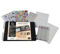 Exacompta - Ref. 16801E - SCRAP-ADDICT scrapbooking kit - spiral album - 70 black pages - size 32 x 22 cm - 2 stencils - 4 sheets of stickers - 2 sheets of self-adhesive corners - 12 markers