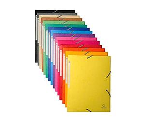 Exacompta - Ref 17100H - Elasticated 3-Flap Folder - 240 x 320mm in Size, Suitable for Storing A4 Documents, 425gsm Laminated Card, FSC-Certified - Assorted Colours (Pack of 50)