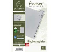Exacompta - Ref 1723B - Grey Polypropylene dividers - 20 Printed Keys - German Alphabet - 2/3 Size A4 - Recycled Polypropylene