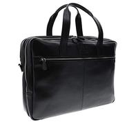 Exacompta - Ref 17537E - Exactive - Leather Dual Compartment Laptop Bag - 410 x 300 x 195mm in SIze, 2 Padded Compartments for a 15.6" Laptop and Tablet - Black & Orange
