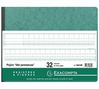 Exacompta - Ref. 18310E - 1 Lazy head stitch 32 columns on 2 pages - 35 lines - 80 foliated pages - horizontal format 297 x 380 mm - 4 random colours, yellow, blue, red, green