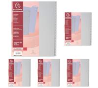 Exacompta - Ref 1920E - PP Printed Indices - for Use with A4+ Documents, 0.1mm Polypropylene, Pre-Punched, Soft & Tear Resistant - 20 Divider Parts (A-Z) - Grey (Pack of 5)