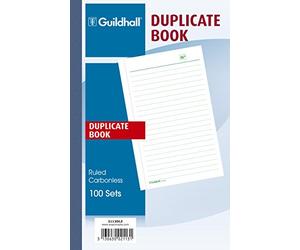 Exacompta - Ref 2113DLZ - Guildhall - Duplicate Book (100 Sets) - 210 x 135mm in Size, Green Lined Rulings, Cloth Tape Binding, Carbonless, Numbered Pages