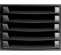 Exacompta - Ref 221014D - ECOBlack - The Box - 387 x 284 x 218mm in Size, 5 Open Drawers, 38mm Drawer Height, Suitable for Storing A4+ Documents - Black
