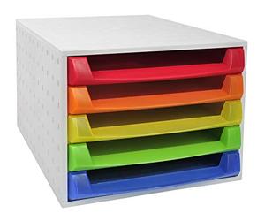 Exacompta - Ref 221098D - Linicolor Collection - The Box - 387 x 284 x 218mm in Size, 5 Open Drawers, 38mm Drawer Height, Suitable for A4+ Documents - Translucent Harlequin