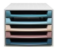Exacompta - Ref 221606D - THE BOX Skandi - Box with 5 open drawers for A4+ documents - External dimensions: Depth 38.70 x Width 28.4 x Height 21.8 cm - Assorted
