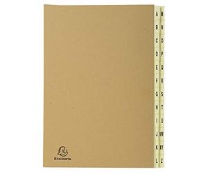 Exacompta Ref - 22229E Kraft Multipart File, 25x33cm for A4 Sized Documents, A-Z Printed Tabbed Sections, Expandable Spine, Brown Thick Card Cover, Blue Angel Certified