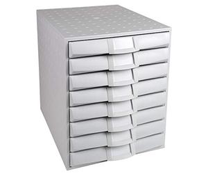 Exacompta - Ref 226040D - The System 8 Office - 387 x 287 x 338mm in Size, 8 Closed Drawers, 38mm in Height, Smooth Stop Feature, Label Holders & Connectors - Light Grey