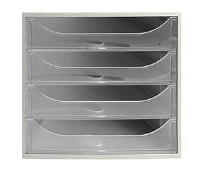 Exacompta - Ref 228323D - EcoBox Drawer Set - 248 x 284 x 234mm in Size, 4 Drawers, Suitable for A4+ Documents, Stackable, Safety Stop Feature - Clear Drawers