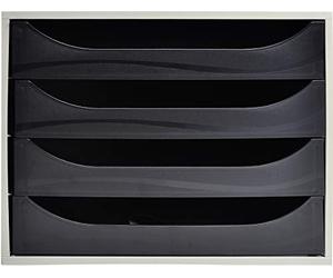 Exacompta - Ref 2286014D - EcoBox Drawer Set - 248 x 284 x 234mm in Size, 4 Drawers, Suitable for A4+ Documents, Stackable, Safety Stop Feature - Black